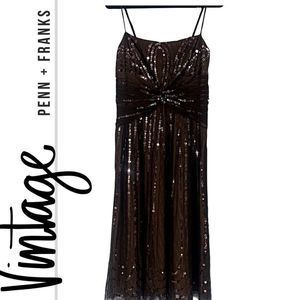 BCBG Sequin Brown Party Dress, Spaghetti Straps, Size M, Gently Worn, NT